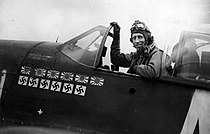 Photograph of Lt Col James H. Howard's P-51 Mustang showing 12 kill marks for aerial victories over German and Japanese pilots