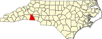 Mapa de Carolina del Norte con la ubicación del condado de Cleveland