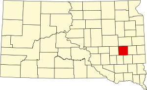 Map of South Dakota highlighting Miner County