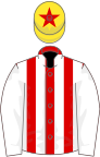 RED and WHITE STRIPES, white sleeves, yellow cap, red star