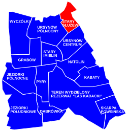 The location of the City Information System area of North Ursynów within the city district of Ursynów.