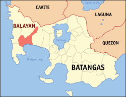 Map of Batangas with Balayan highlighted