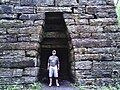 Intact Roaring Run Furnace. Note person for Scale. These colonial furnaces were huge