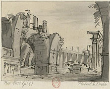 Tombeaux dans les ruines, croquis préparatoire pour le tableau 2 de l'acte III de Robert le Diable (1831).