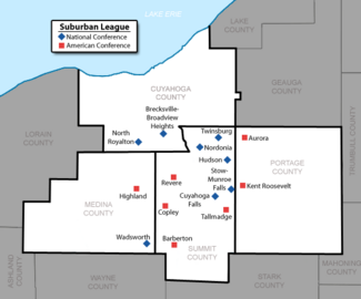Map of Suburban League members in Northeast Ohio