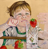 The Floating Strawberry, pastel on Sennelier paper 24x24 inches