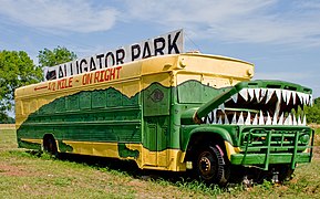 The "Gator Bus", a 1960s Wayne/Chevrolet school bus repurposed as a sign for an alligator park in Louisiana
