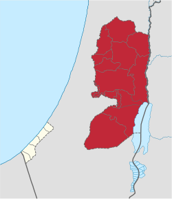 Location of the West Bank within the claimed territory of the State of Palestine