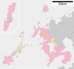 Sazas läge i Nagasaki prefektur      Städer      Landskommuner