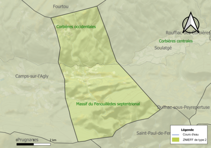 Carte des ZNIEFF de type 2 sur la commune.