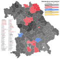 1954 Bavarian state election, Black is CSU, Red is SPD, Light blue is Bavaria Party