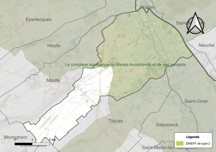 Carte de la ZNIEFF de type 2 sur la commune.