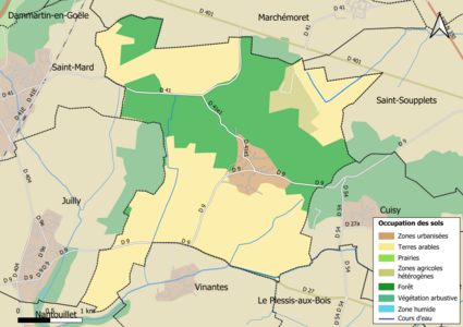 Carte des infrastructures et de l'occupation des sols en 2018 (CLC) de la commune.