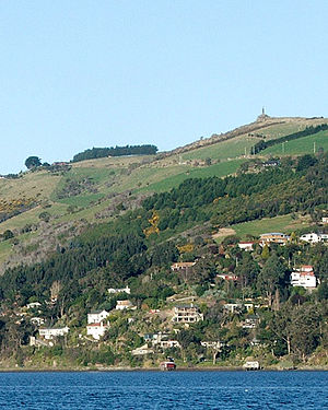 Challis sits at the harbour's edge below the Otago Peninsula Fallen Soldiers' Memorial, a major local landmark.