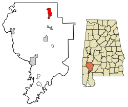 Location of Thomasville in Clarke County, Alabama.