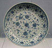 Dish with underglaze blue design of interlaced flowers, Xuande Reign 1426–1435, Ming