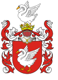 The Coat of arms of Oszyk is considered a variation of the Coat of arms of Łabędź