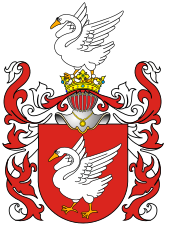 Coat-of-arms of writer Henryk Sienkiewicz's family, a variant of the Polish–Lithuanian coat of arms "Łabędź" (Polish for "Swan").