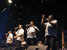 Little Anthony and the Imperials in 2005, New York City. (L to R) Harold Jenkins, Ernest Wright, Clarence Collins, Jerome "Little Anthony" Gourdine