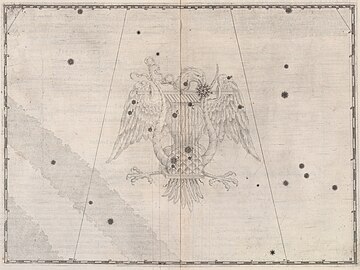 ヨハン・バイエル『ウラノメトリア』(1603) に描かれたこと座 (Lyra)。