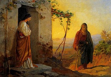 Maria, sister of Lazarus, meets Jesus who is going to their house