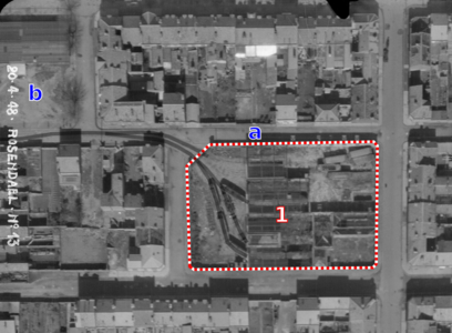 Dépôt à proximité de la place de la République en 1948 : 1 remises a rue Arago b place de la République.