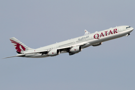 A Qatar Airways Airbus A340-600 departing London Heathrow Airport in 2014.