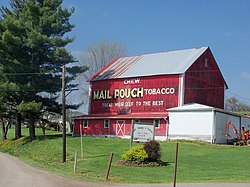 A red Mail Pouch barn on Ohio State Route 93