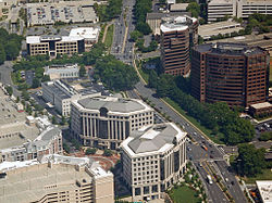 SouthPark area in Charlotte with the Piedmont Center complex and part of the east side of SouthPark Mall