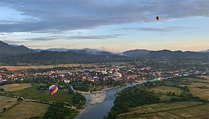 Vang Vieng viewed from a hot air balloon