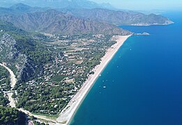 Mediterranean Region: Çıralı village in Antalya. Mediterranean coastal beaches are popular among tourists.[339]