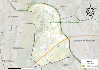 Carte de la ZNIEFF de type 2 sur la commune.