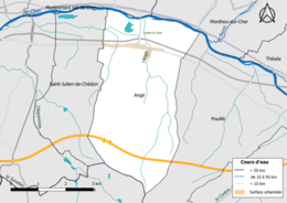 Carte en couleur présentantle réseau hydrographique de la commune