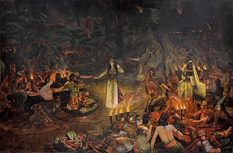 Salammbô au festin des mercenaires. Toile d'Antoine Druet, 1890-1894.