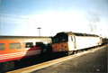 A Freightliner loco in Banbury station during 2001. It is in its old British Rail livery.