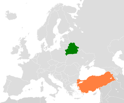 Map indicating locations of Belarus and Turkey