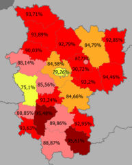 Доля белорусов по районам[20] >95% 90–95% 85—90% 80–85% <80%