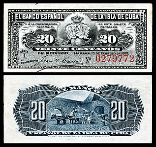 Twenty Cuban centavos, by the American Bank Note Company