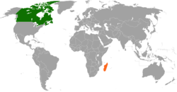 Map indicating locations of Canada and Madagascar