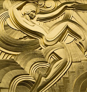 Gold detail on the façade of the Folies Bergère cabaret music hall in Paris, by Maurice Pico (1926)