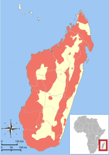 Madagascar, with the coastal and some inland areas shaded