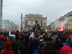 Célébrations pour la victoire du Montpellier HSC sur la place de la Comédie le 21 mai 2012.