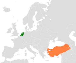 Map indicating locations of Netherlands and Turkey