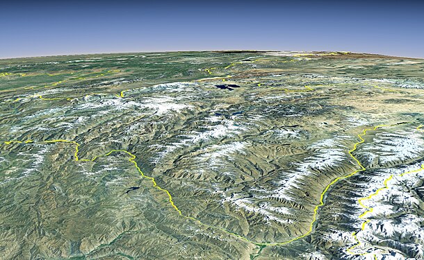 Pamir Mountains from a NASA satellite image, April 2012