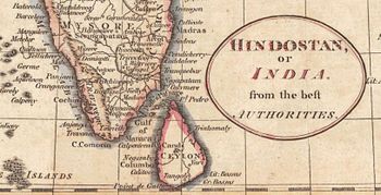 Detail of a 1794 map of south India and Ceylon. Batticaloa is north of the southeastern point of Ceylon