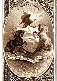Pennsylvania state coat of arms from the reverse of the National Bank Note Series 1882BB