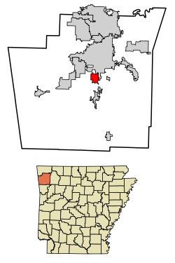 Location of Greenland in Washington County, Arkansas.