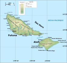 Carte topographique de Futuna en couleur.