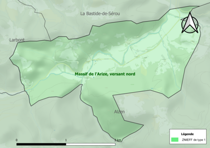 Carte de la ZNIEFF de type 1 sur la commune.