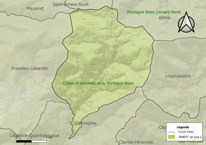 Carte des ZNIEFF de type 2 sur la commune.